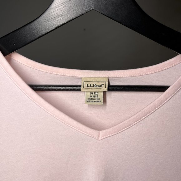 LL Bean Pima Cotton V-Neck Long Sleeve in Pink - Picture 3 of 3